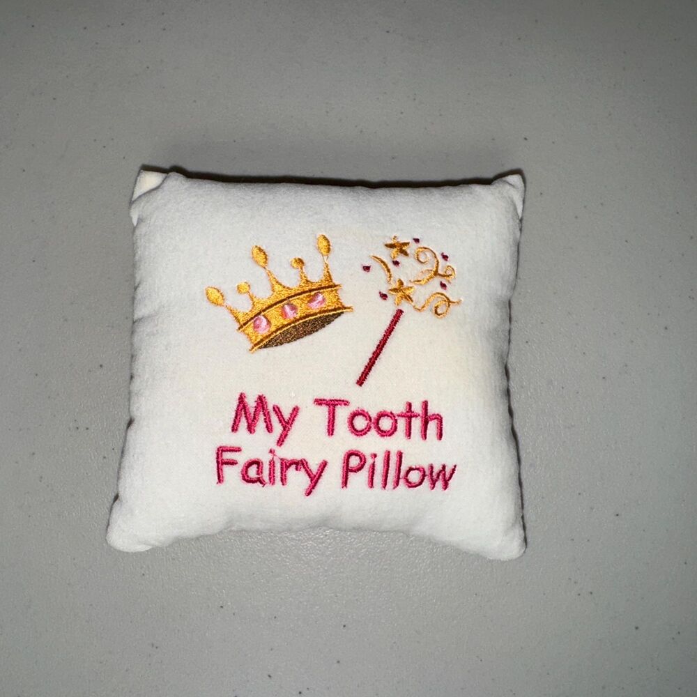 Tooth Fairy Pillow Secret Money Pocket Embroidered Crown Wand Kids Keepsake
